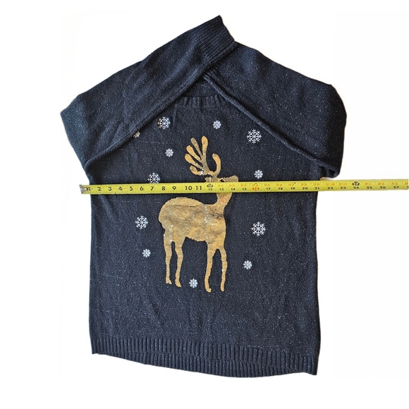 KAREN SCOTT Christmas Whimsy Sweater Black w/ Speckles & Sequin Reindeer Size L - Picture 8 of 12
